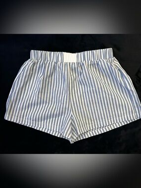 Striped Blue and White Elastic Waist Women’s Shorts